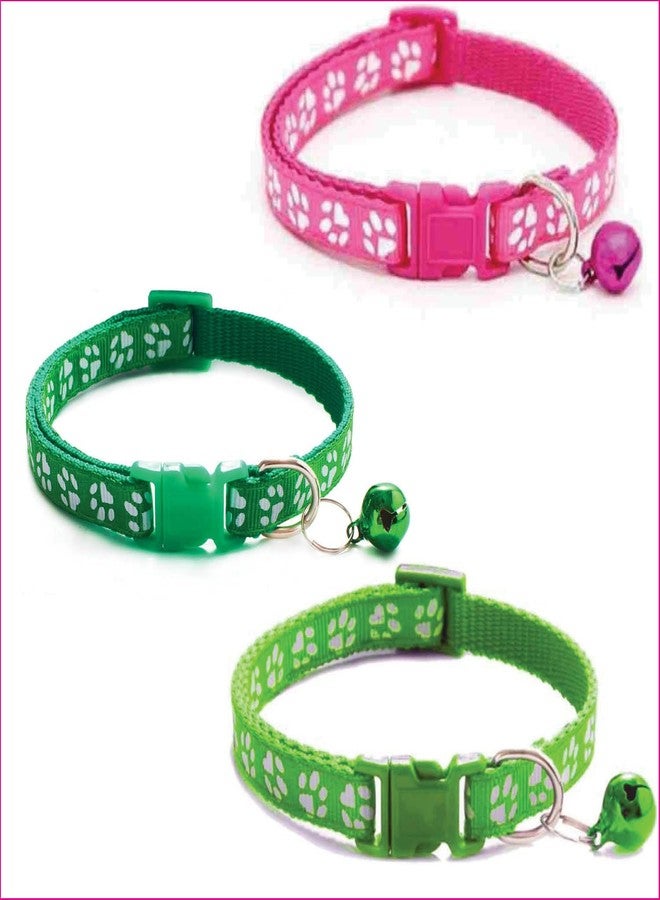 Litvibes Cat Collars Set of 3 with Bell,Kitten & Small Soft Adjustable Collar Safe,Solid & Protection Breakaway for Cats & Puppies,Cute Kitty Neckband with Paw Print- Light Green,Dark Pink,Dark Green - Image 1